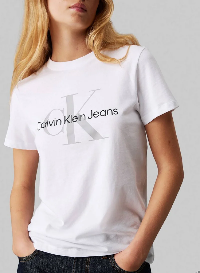 Calvin Klein Jeans Women's Monologo T-shirt - Cotton, White