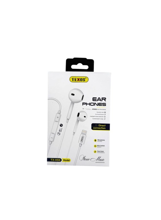 Texos TX-H55 Lightning Wired Earphones with Microphone - Image 1