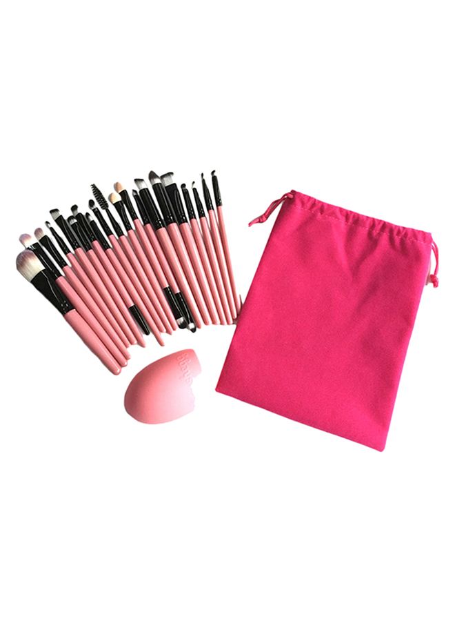 NIBEMINENT 15-Piece Makeup Brush Set With Egg And Bag Pink/Black  - Image 1