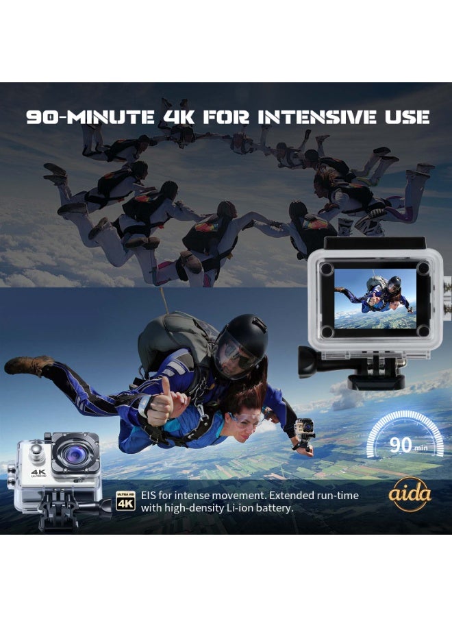 general Helmet camera, compact camera, 360-degree panoramic camera, 4K action camera, 1080P action camera (with waterproof housing), mini smart HD waterproof outdoor camera (white with 32GB memory card) - Image 2