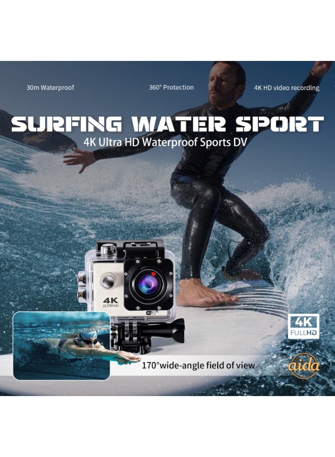 general Helmet camera, compact camera, 360-degree panoramic camera, 4K action camera, 1080P action camera (with waterproof housing), mini smart HD waterproof outdoor camera (white with 32GB memory card) - Image 3