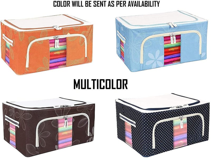 AAGNA Foldable Steel Tip Based Rectangular Fabric Laundry Storage Box with Transparent View Window and Handles Multicolor 24 L - Image 4