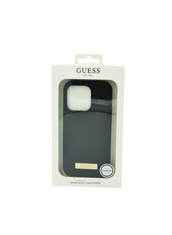 GUESS Magsafe Liquid Silicone Logo Hard Case For iPhone 14 Pro Plate Black - Image 2