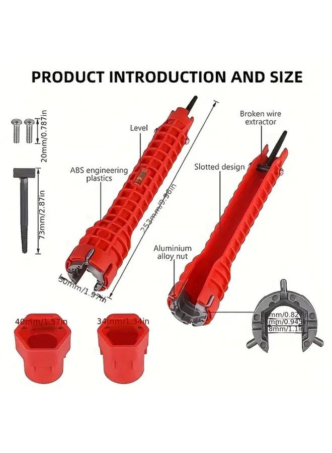 أحمر 14 بوصة مجموعة أدوات تركيب الصنبور والحوض مع مفتاح قابل للتعديل وثني الأنابيب - Image 4