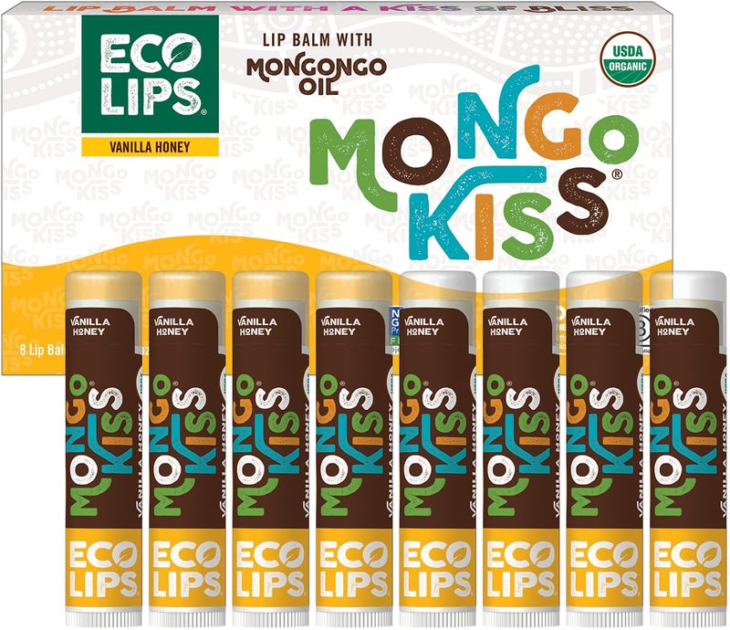 Eco Lips Mongo Kiss USDA Organic Lip Balm Set 8pack 015 oz each with Mongongo Oil Cocoa Butter to Moisturize Chapped Lips Made in USA by Eco Lips Honey Vanilla - Image 3