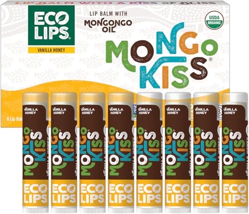 Eco Lips Mongo Kiss USDA Organic Lip Balm Set 8pack 015 oz each with Mongongo Oil Cocoa Butter to Moisturize Chapped Lips Made in USA by Eco Lips Honey Vanilla - Image 1