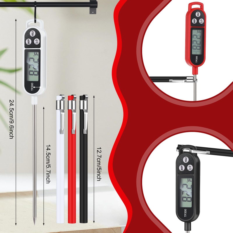 Copkim 6 Pcs Meat Food Thermometer Food with Probe Water Liquid Instant Read Digital Thermometer Kitchen Cooking Supplies for Cooking BBQ Milk Yogurt (Black,White,Red) - Image 2