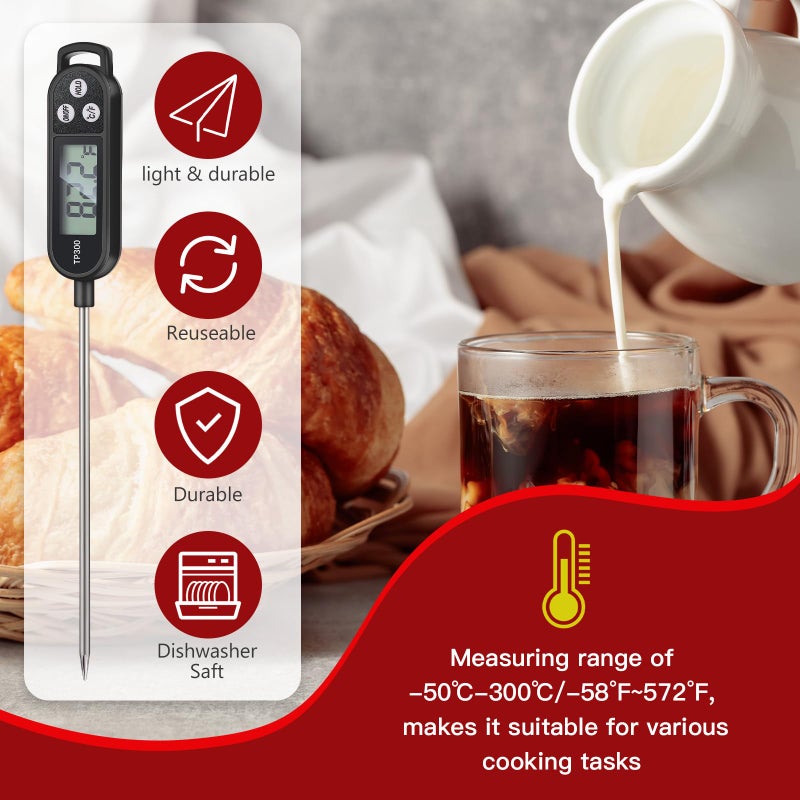 Copkim 6 Pcs Meat Food Thermometer Food with Probe Water Liquid Instant Read Digital Thermometer Kitchen Cooking Supplies for Cooking BBQ Milk Yogurt (Black,White,Red) - Image 3