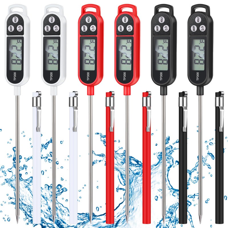 Copkim 6 Pcs Meat Food Thermometer Food with Probe Water Liquid Instant Read Digital Thermometer Kitchen Cooking Supplies for Cooking BBQ Milk Yogurt (Black,White,Red) - Image 1