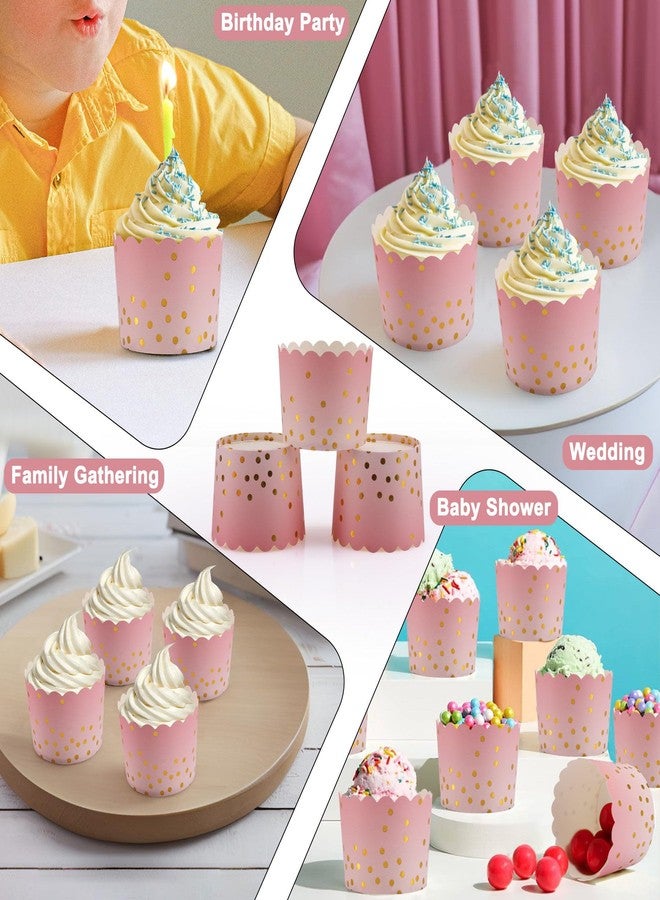 TRUSBER Pink Cupcake Liners for Baking, Standard Size Muffin Paper Liners with Gold Polka Dots, 50Pack Baking Cups for Baby Shower, Birthday Party, Valentines Day, Mother's Day Cupcake Liners - Image 5