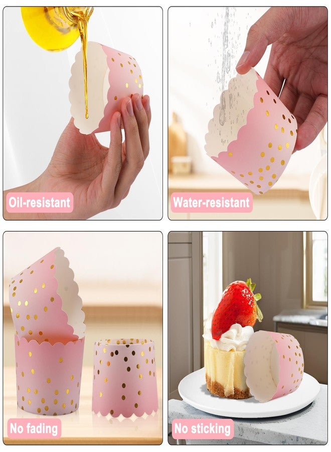 TRUSBER Pink Cupcake Liners for Baking, Standard Size Muffin Paper Liners with Gold Polka Dots, 50Pack Baking Cups for Baby Shower, Birthday Party, Valentines Day, Mother's Day Cupcake Liners - Image 3