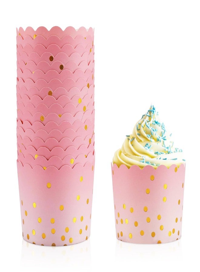 TRUSBER Pink Cupcake Liners for Baking, Standard Size Muffin Paper Liners with Gold Polka Dots, 50Pack Baking Cups for Baby Shower, Birthday Party, Valentines Day, Mother's Day Cupcake Liners - Image 1