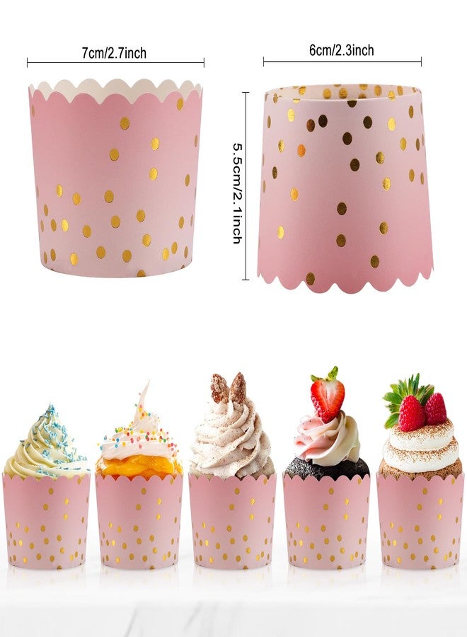 TRUSBER Pink Cupcake Liners for Baking, Standard Size Muffin Paper Liners with Gold Polka Dots, 50Pack Baking Cups for Baby Shower, Birthday Party, Valentines Day, Mother's Day Cupcake Liners - Image 2