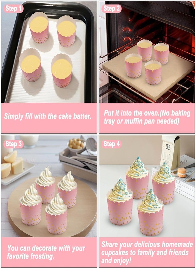 TRUSBER Pink Cupcake Liners for Baking, Standard Size Muffin Paper Liners with Gold Polka Dots, 50Pack Baking Cups for Baby Shower, Birthday Party, Valentines Day, Mother's Day Cupcake Liners - Image 4
