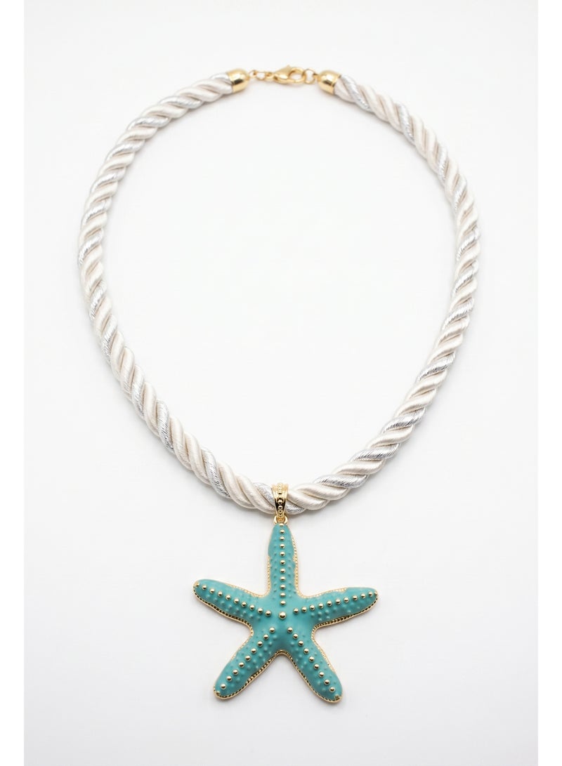 Shein Blue Starfish Rope Necklace White Twisted Beach Style Statement Piece - Image 3