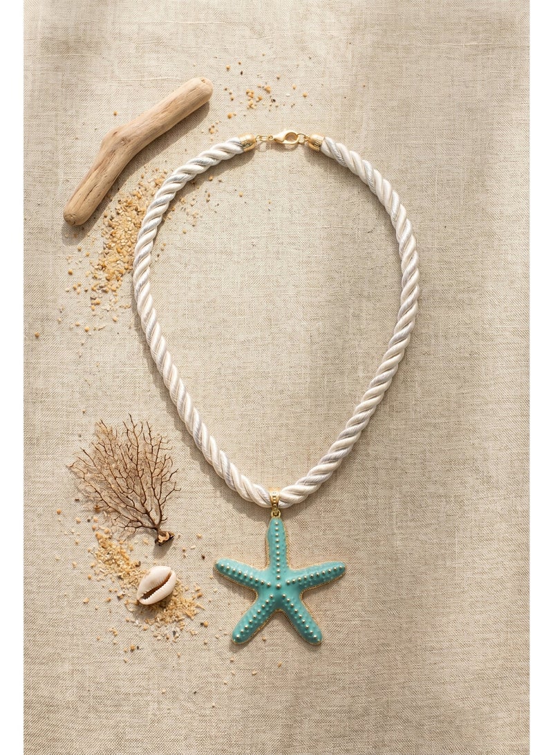 Shein Blue Starfish Rope Necklace White Twisted Beach Style Statement Piece - Image 2
