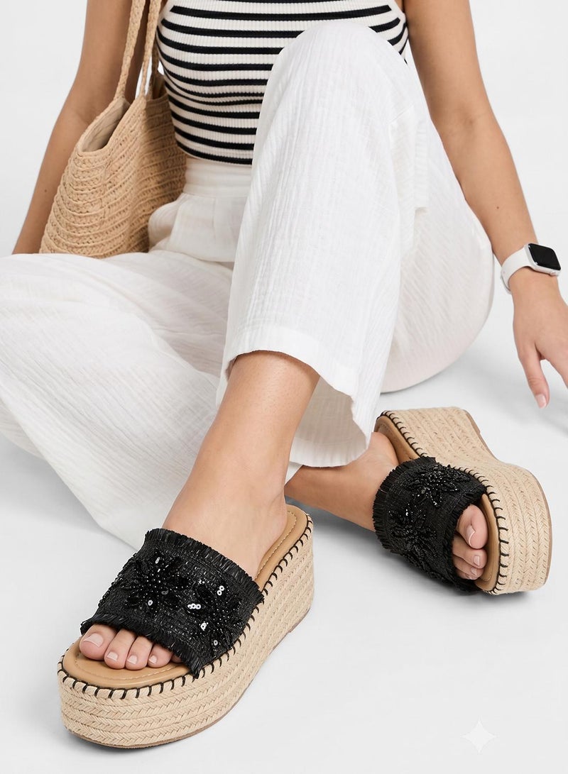 GLAMOROUS Single Strap Mid Heel Wedge Sandals - Image 1