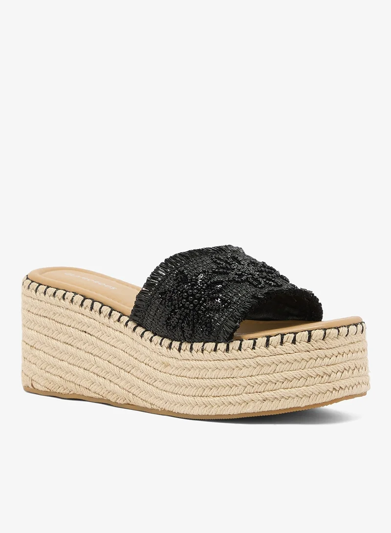 Glamorous BLACK Single Strap Mid Heel Wedge Sandals for Women | Best Price UAE