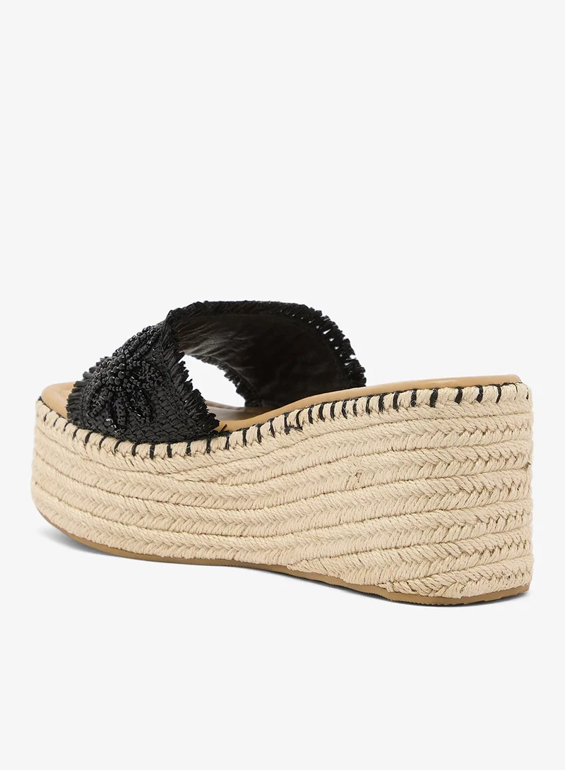 Glamorous BLACK Single Strap Mid Heel Wedge Sandals for Women | Best Price UAE