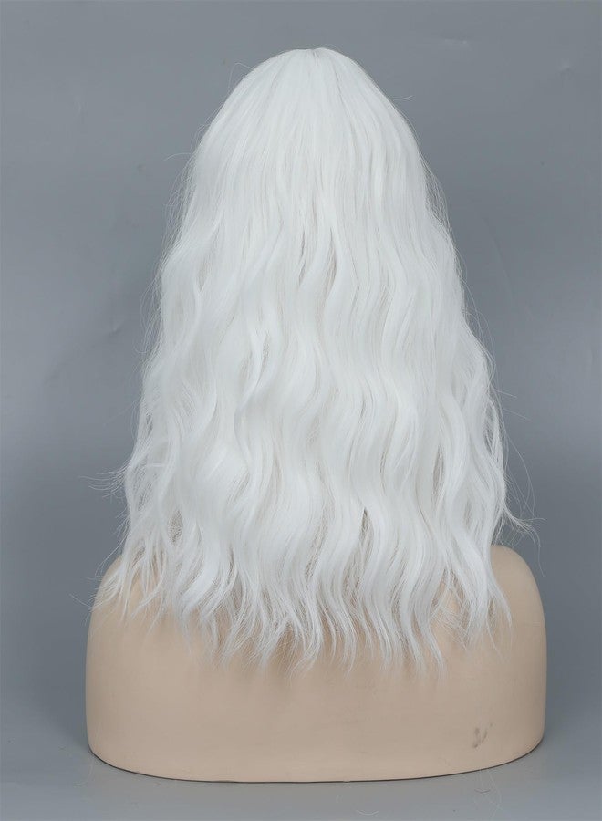 CLIONE White Wigs for Women Short Wavy White Wig with bangs Cosplay Wig Women Girl's Synthetic Wig Short Bob Wigs Shoulder Length White Wig For Daily Party Use Halloween Costume Wigs 14” - Image 4