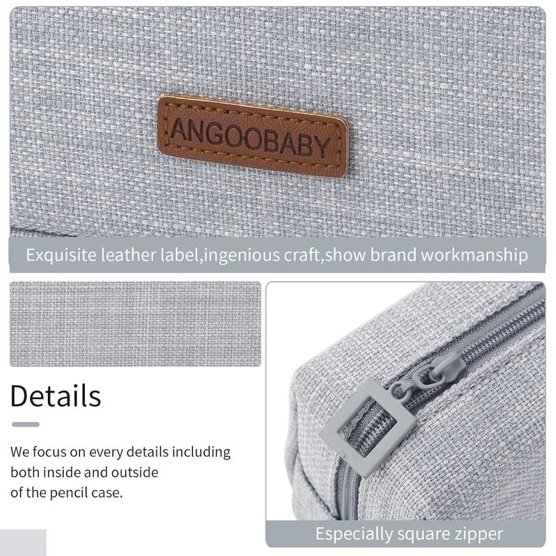 ANGOOBABY Small Pencil Case Student Pencil Pouch Coin Pouch Cosmetic Bag Office Stationery Organizer for Teen School-Grey - Image 3