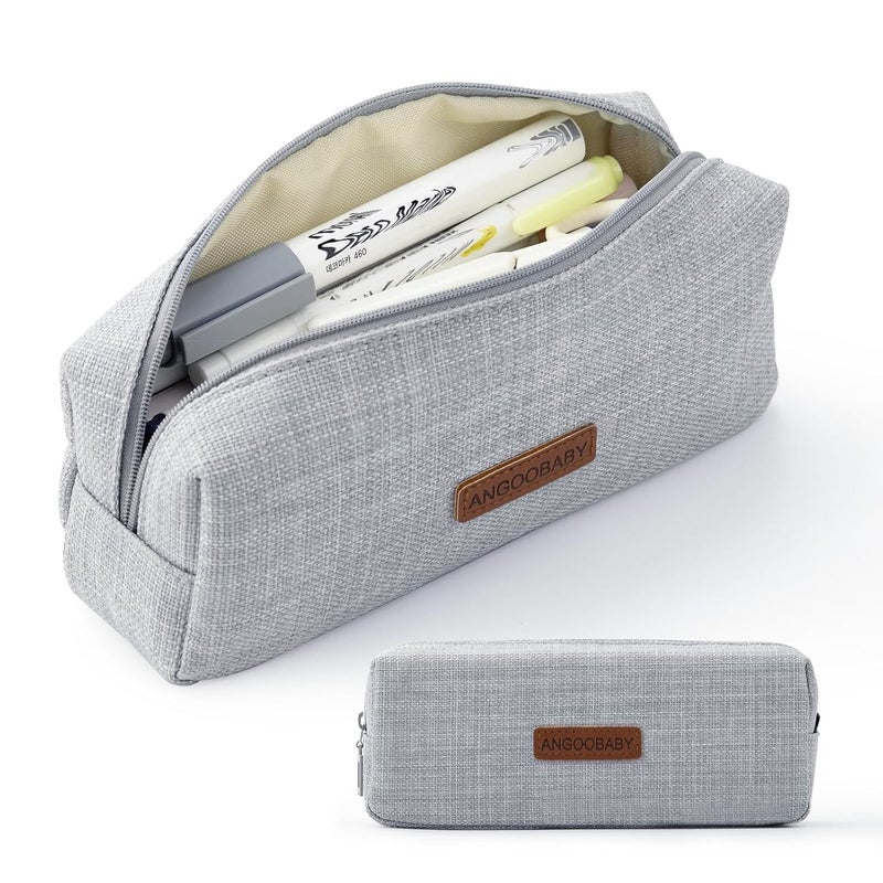 ANGOOBABY Small Pencil Case Student Pencil Pouch Coin Pouch Cosmetic Bag Office Stationery Organizer for Teen School-Grey - Image 1