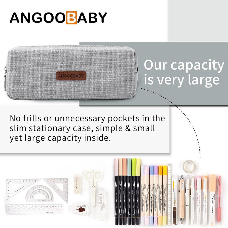 ANGOOBABY Small Pencil Case Student Pencil Pouch Coin Pouch Cosmetic Bag Office Stationery Organizer for Teen School-Grey - Image 2