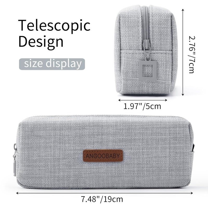 ANGOOBABY Small Pencil Case Student Pencil Pouch Coin Pouch Cosmetic Bag Office Stationery Organizer for Teen School-Grey - Image 4