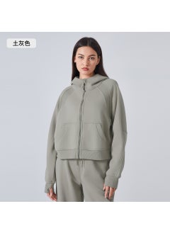 Generic Fleece-Lined Hoodie Jacket Women Zip-up Winter Yoga Outerwear DAW151 Earthy gray 
