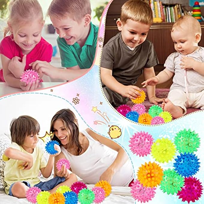 Charniol 60 Pack Light up Spike Rubber Ball Light up LED Spiky Ball Strobe Flashing Lights Sensory Toy Builder Blinking Sensory Bouncy Flash Stress Ball Therapy Balls for Adults, Teens, 2.17 Inch - Image 5