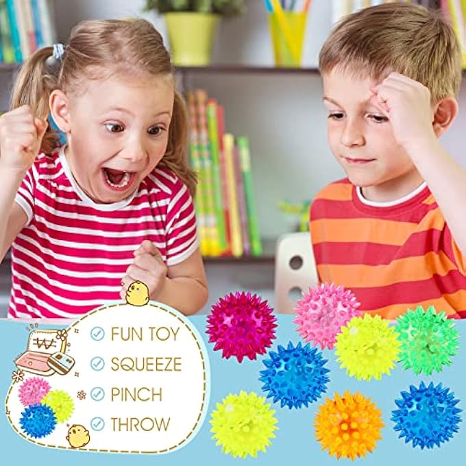 Charniol 60 Pack Light up Spike Rubber Ball Light up LED Spiky Ball Strobe Flashing Lights Sensory Toy Builder Blinking Sensory Bouncy Flash Stress Ball Therapy Balls for Adults, Teens, 2.17 Inch - Image 3