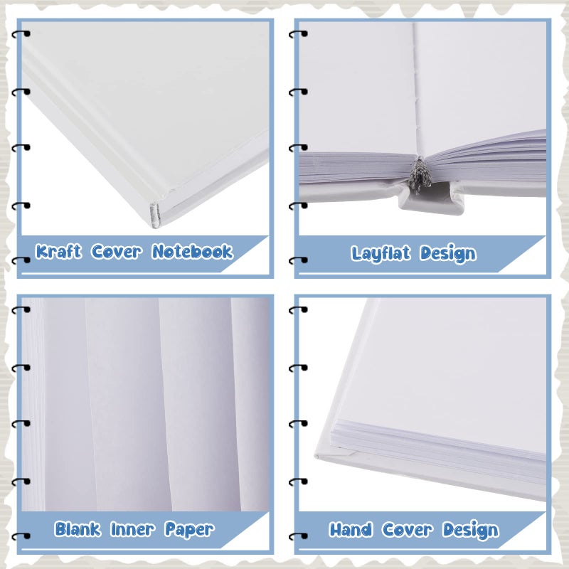 Henoyso 8 Pcs A5 Blank Notebooks Journals Bulk 100 Sheets/200 Pages Unlined Craft Notebooks Kraft Sketchbooks Hardcover for Writing Drawing for Gifts Students School Office, 8.3 x 5.7 in (White) - Image 3