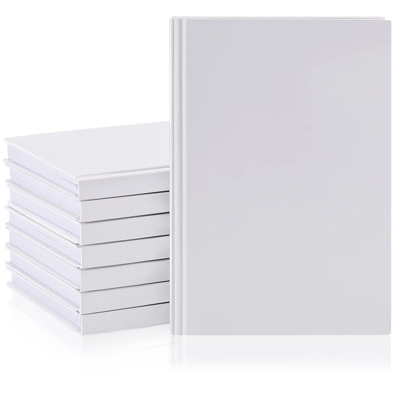 Henoyso 8 Pcs A5 Blank Notebooks Journals Bulk 100 Sheets/200 Pages Unlined Craft Notebooks Kraft Sketchbooks Hardcover for Writing Drawing for Gifts Students School Office, 8.3 x 5.7 in (White) - Image 1