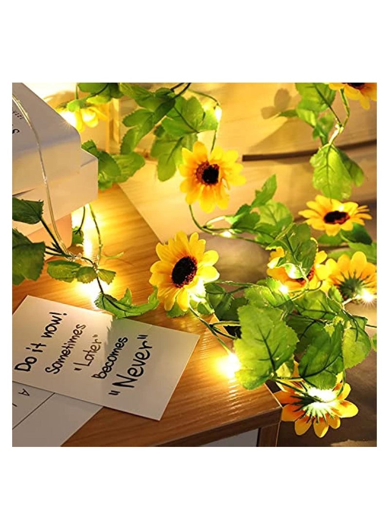 GGEROU 20 LED Artificial Sunflower Garland String Lights, 6.56ft Silk Sunflower Vines with Solar Powered String Lights for Indoor Bedroom Home Garden Party Wedding Decor - Image 1