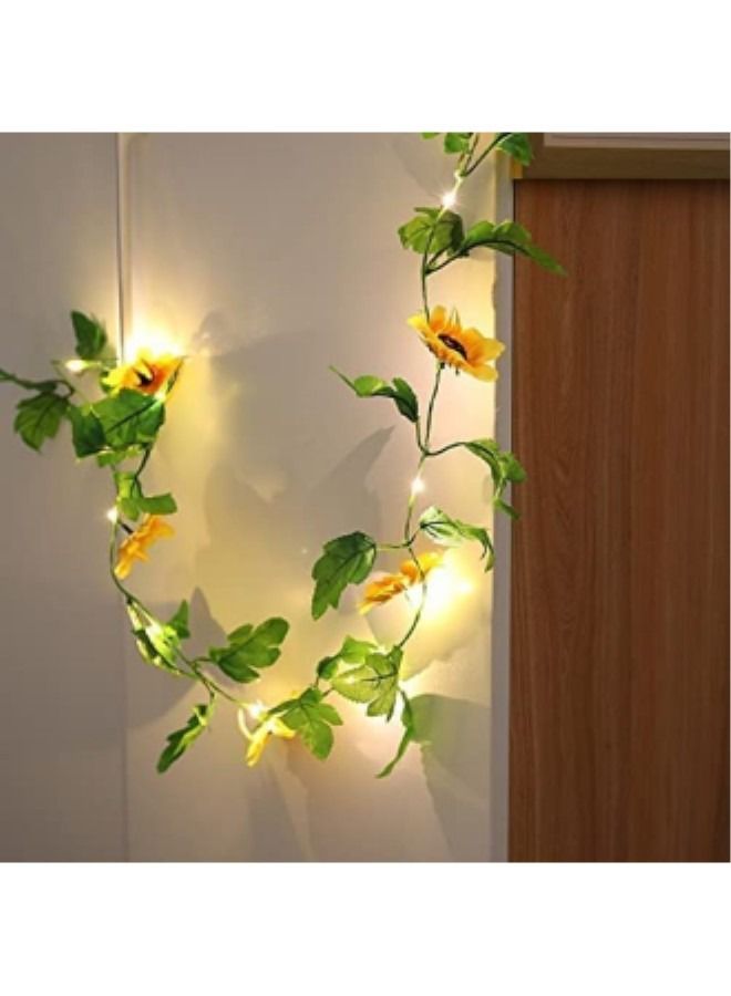 GGEROU 20 LED Artificial Sunflower Garland String Lights, 6.56ft Silk Sunflower Vines with Solar Powered String Lights for Indoor Bedroom Home Garden Party Wedding Decor - Image 3