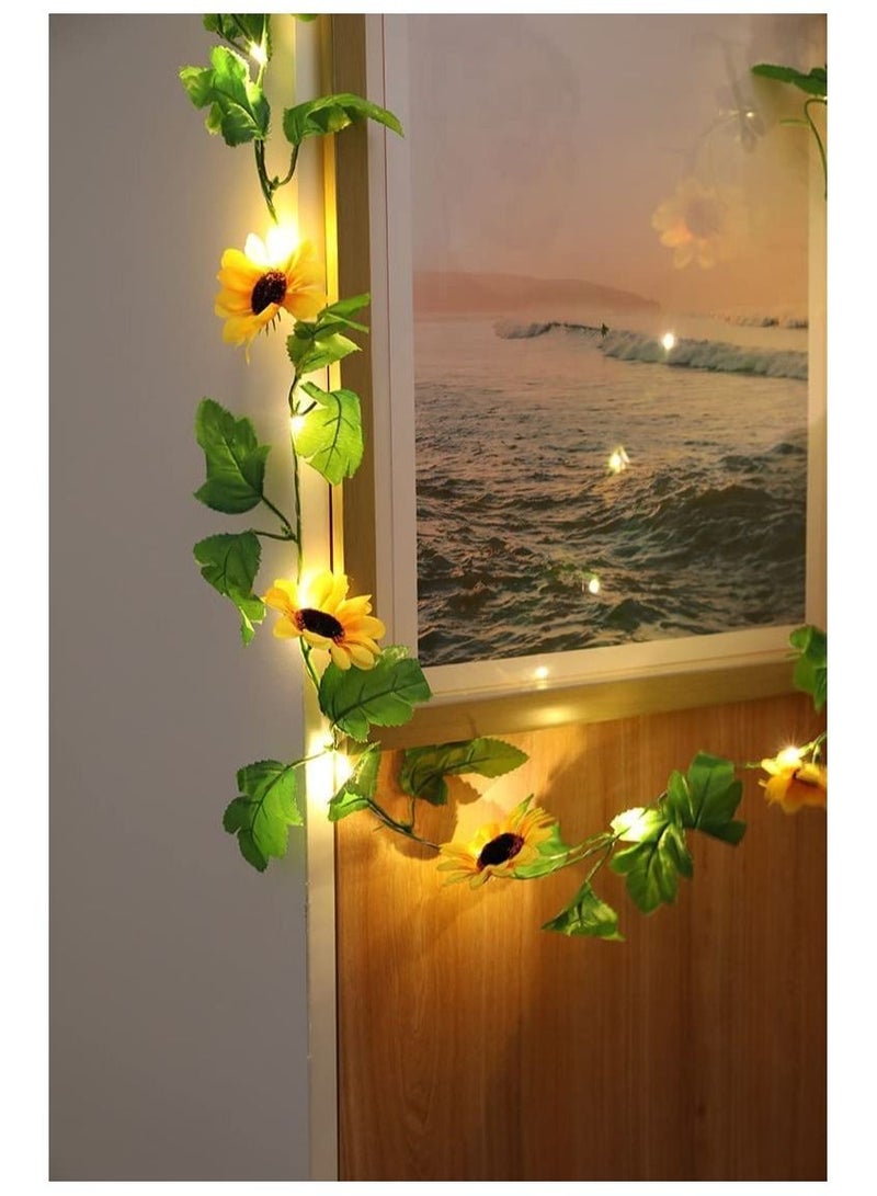 GGEROU 20 LED Artificial Sunflower Garland String Lights, 6.56ft Silk Sunflower Vines with Solar Powered String Lights for Indoor Bedroom Home Garden Party Wedding Decor - Image 5