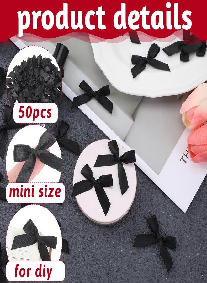 Tweruna 50 PCS Black Bows for Cake, Mini Black Ribbon Bows for Crafts, Elegant Bowknot Decoration Accessories for Christmas Wedding Birthday Party Gift Wrapping DIY Craft - Image 3