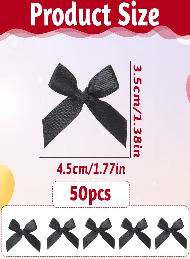 Tweruna 50 PCS Black Bows for Cake, Mini Black Ribbon Bows for Crafts, Elegant Bowknot Decoration Accessories for Christmas Wedding Birthday Party Gift Wrapping DIY Craft - Image 2