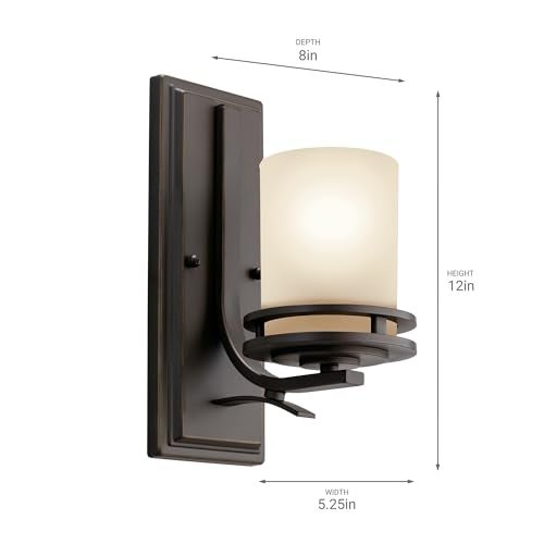 Kichler Hendrik 12” Wall Light Fixture in Olde Bronze with Umber Etched Glass, 1-Light Wall Lamp for Bedroom or Living Room, 5076OZ - Image 3