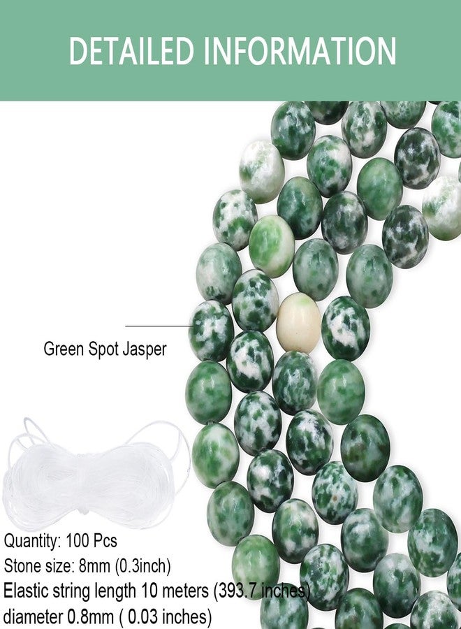 Uloveido 100pcs 8mm Round Green Spot Jasper Loose Stone Beads for Jewelry Making DIY Crafts Design with 10m Stretch Cord - Image 3
