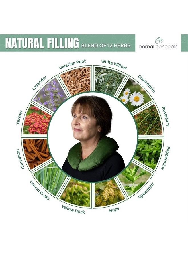 Herbal Concepts لفافة ميكروويف على شكل حدوة حصان للعلاج بالروائح مصنوعة من بذور الكتان العضوية، والدوك الأصفر، وعشب الليمون للرقبة | لفافة الرقبة تخفف التوتر والألم | متاحة باللون الأزرق - Image 3
