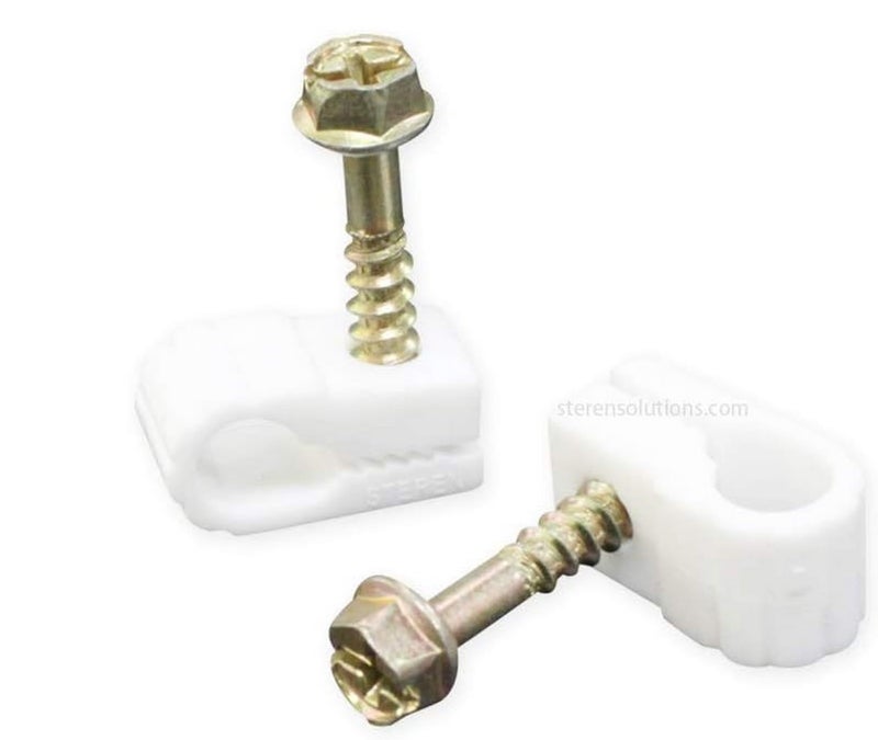 STEREN Coaxial Cable Clips - Cable Holder - Wire Clips - Siding Clips for Hanging - Cord Holder for Desk - Cable Clamps (White, 100 Count - Single Screw) - Image 1