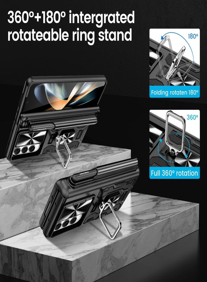 VEGO for Galaxy Z Fold 4 Case, with [S Pen Holder][Hinge Protection][360-degree Rotating Kickstand][Slide Camera Cover][Front HD Screen Protector] Protective Cover for Samsung Z Fold 4 - Black - Image 5