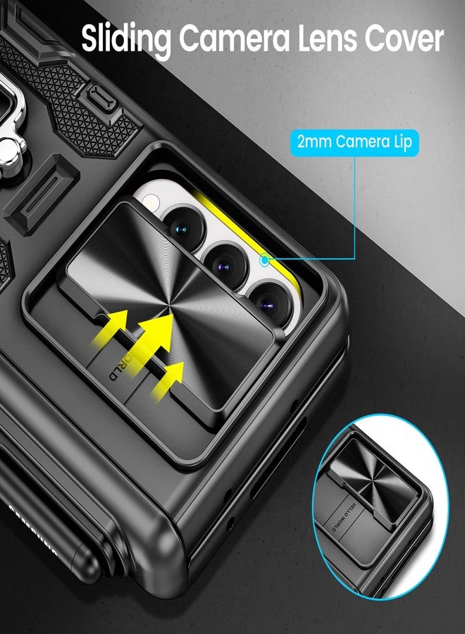 VEGO for Galaxy Z Fold 4 Case, with [S Pen Holder][Hinge Protection][360-degree Rotating Kickstand][Slide Camera Cover][Front HD Screen Protector] Protective Cover for Samsung Z Fold 4 - Black - Image 3