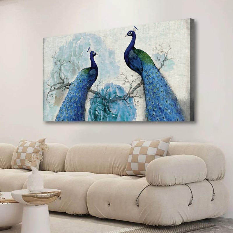Al Raied ARS® Canvas Wall Art - Elegant Peacock Design with Floral Accents - 60 x 100 cm - Image 1