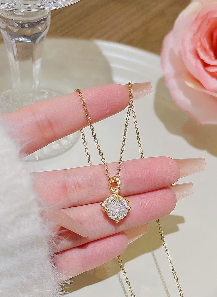 قلادة للفتيات، قلادة ذهبية ذات سلسلة عظام الترقوة النسائية ذات مزاج أنيق، قلادة ذهبية مناسبة كهدية للأصدقاء وزملاء الدراسة من العائلة ， مجوهرات نسائية، إكسسوارات للسيدات (ذهبي) - Image 3