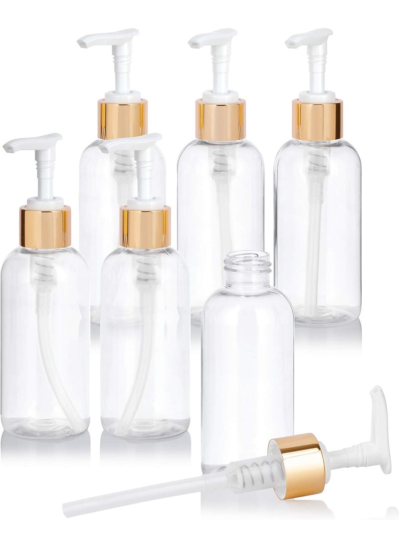 JUVITUS JUVITUS 4 oz / 120 ml Clear Plastic PET Boston Round Bottle (BPA Free) with Gold Lotion Pump (6 pack) 