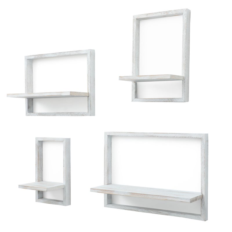 PHOENANCEE Square Floating Shelves,Framed Wall Shelf Decorative Set of 4,Modern Plants Hanging Display Art Decor Storage for Livingroom Bedroom Bathroom Farmhouse,Home Light Wood,Rustic White - Image 5