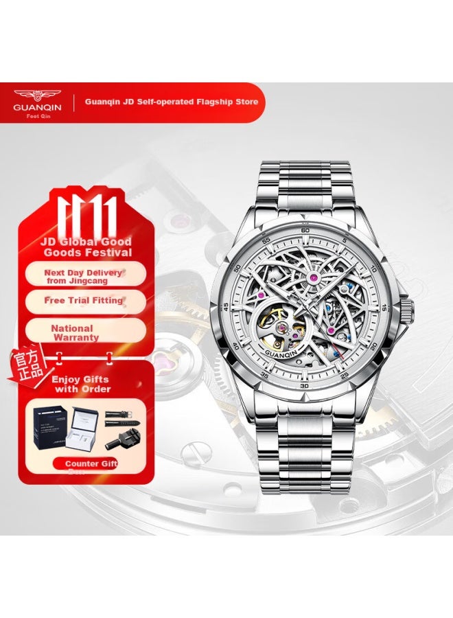 Guanqin Men's Mechanical Watch, Swiss Certified Fully Automatic Skeleton Trendy Men's Watch, Fireworks Series Strong Luminous Famous Watch - Image 1