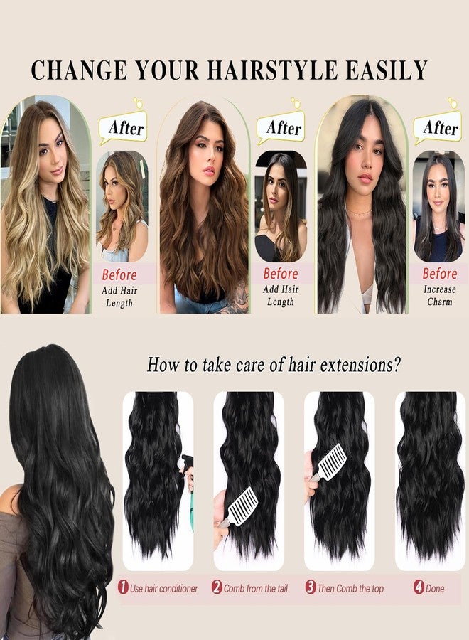 MAYSA Clip in Hair Extensions 4Pcs Long Wavy Natural Black Hair Synthetic Clip in Extensions 22 Inch for Women #1B - Image 5